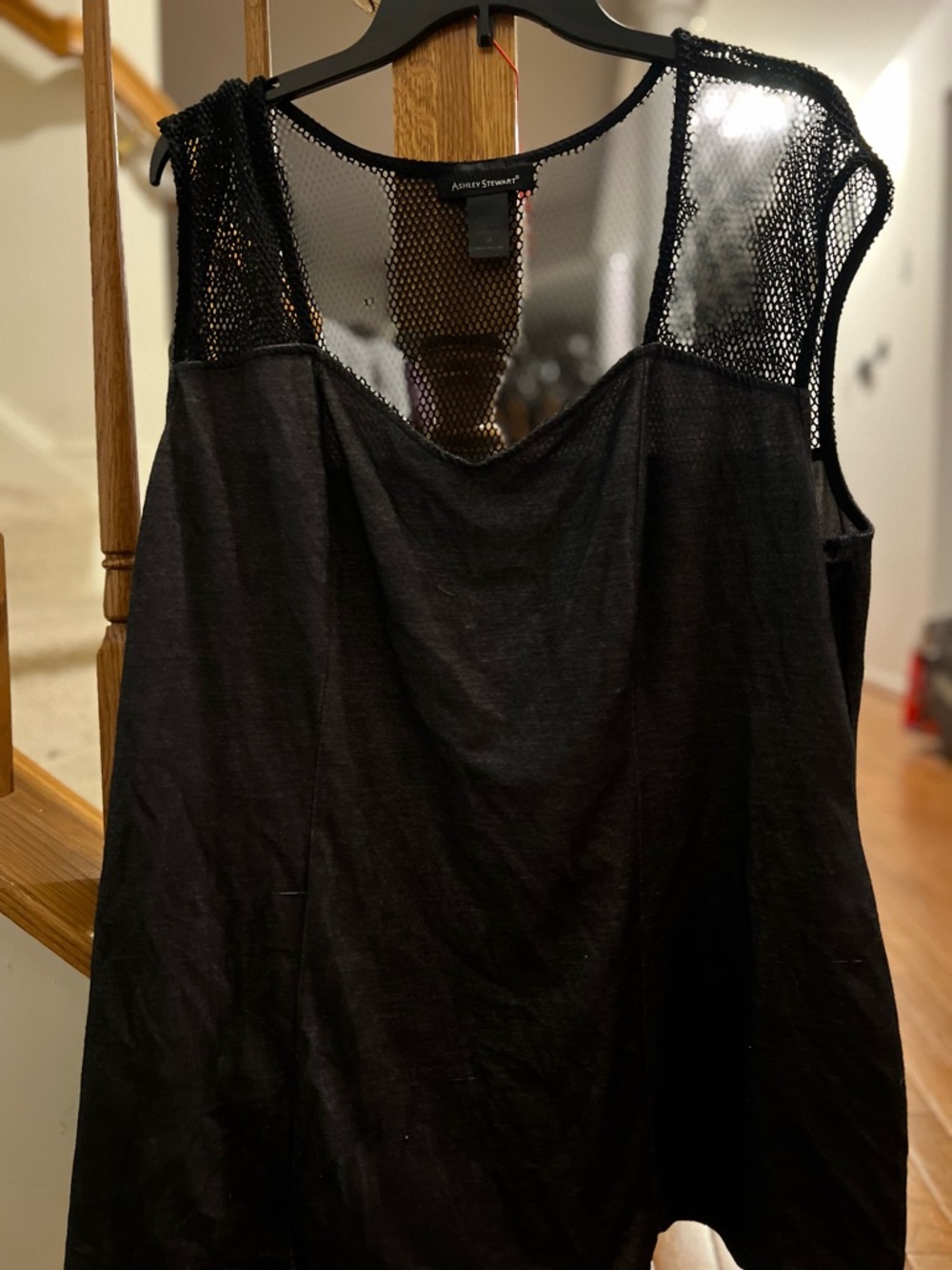 Ashley Stewart Black Mesh Yoke Tank Top